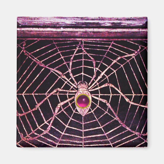 SPIDER OCH WEBBEN Rosa Fuchsia Amethyst Black Magnet (Framsidan)