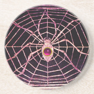 SPIDER OCH WEBBEN Rosa Fuchsia Amethyst Black Underlägg Sandsten