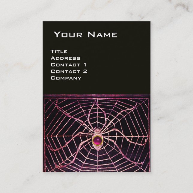 SPIDER OCH WEBBEN Rosa Fuchsia Lila Amethyst Black Visitkort (Framsida)