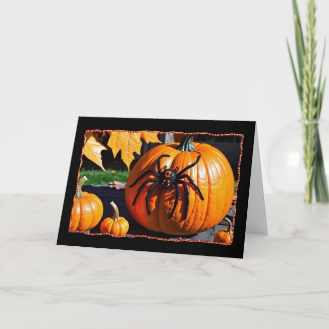 Spider på Pumpkin Halloween-kort Helgkort (Framsida)