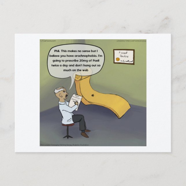 Spider Psychiatic Patient Funny Tecknad Vykort (Framsida)