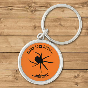 Spider Silhouette Keychain Rund Silverfärgad Nyckelring