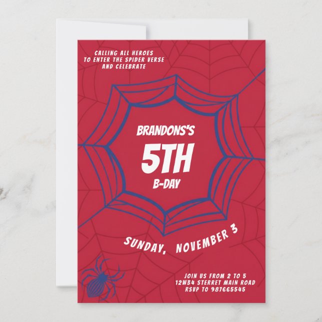 Spiderman Webb Födelsedag Superhjälte Tema Barnkal Inbjudningar (Framsida)