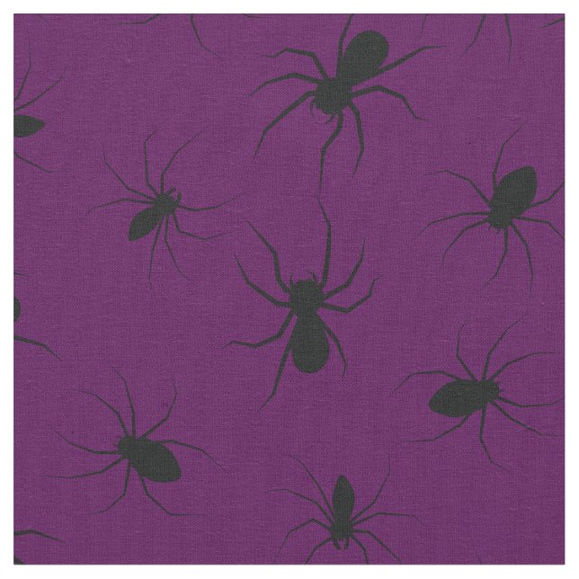 Spiders Gothic Halloween Black Deep Lila Tyg (Närbild)