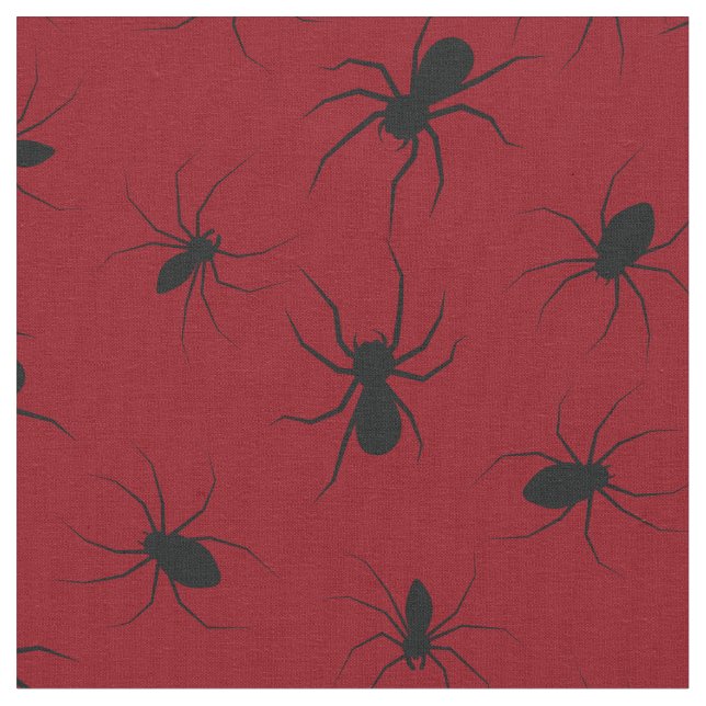 Spiders Gothic Halloween Black Deep Red Tyg (Närbild)