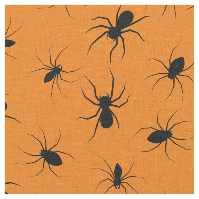 Spiders Gothic Halloween Black Orange Tyg (Närbild)