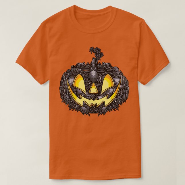Spiders Halloween Jack o lantern Scary Pumpkin Man T Shirt (Design framsida)