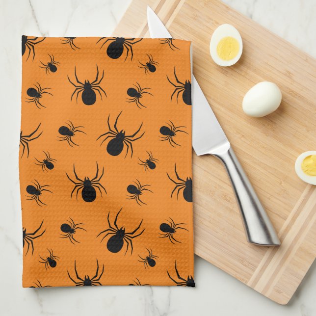 Spiders Halloween mönster Black och Orange Kökshandduk (Vikt i Fjärdedel)
