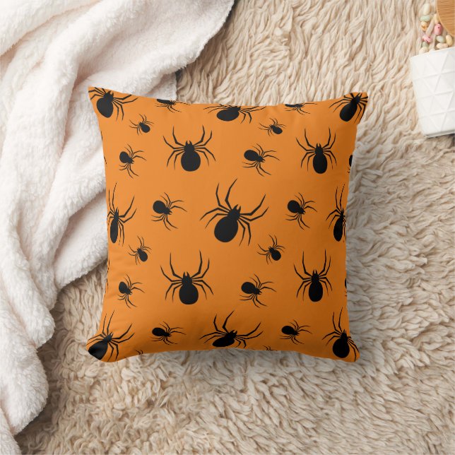 Spiders Halloween mönster Black och Orange Kudde (Filt)