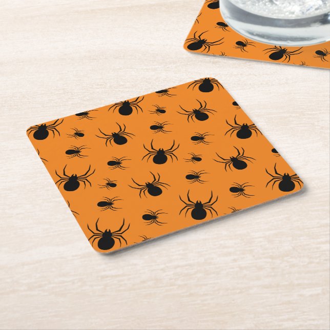 Spiders Halloween mönster Black och Orange Underlägg Papper Kvadrat (Vinklad)