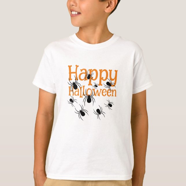 Spiders Happy halloween Black and Orange T Shirt (Framsida)