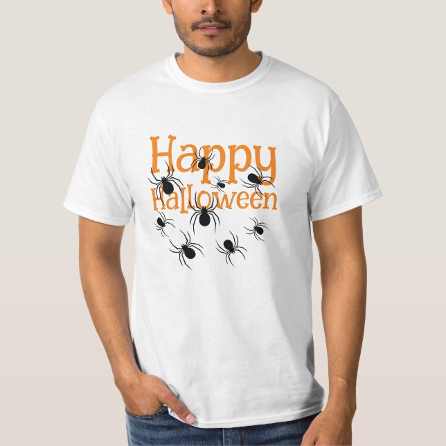 Spiders Happy halloween Black och Orange T-Shirt (Framsida)
