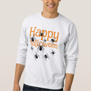 Spiders Happy halloween Black och Orange T-Shirt Lång Ärmad Tröja