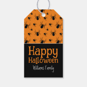 Spiders Happy halloween Black Orange Anpassningsba Presentetikett
