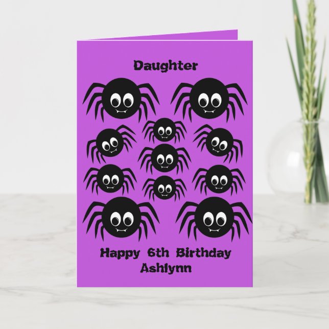 Spiders Lila Halloween Birthday DDotter Kort (Framsida)