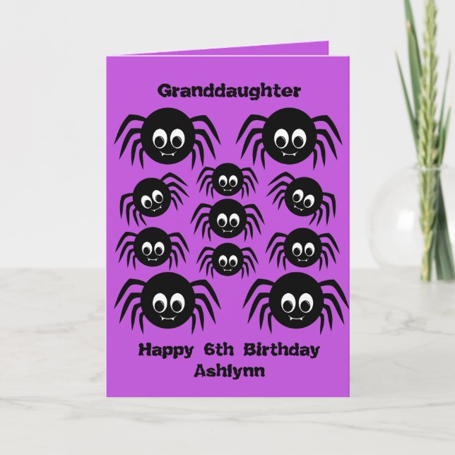 Spiders Lila Halloween Birthday Granddotter Kort (Framsida)