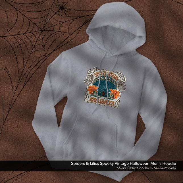 Spiders & Lilies Spooky Vintage Halloween Manar Hoodie (Spiders & Lilies Spooky Halloween Vintage Man's Hoodie: Shown in Medium Gray)