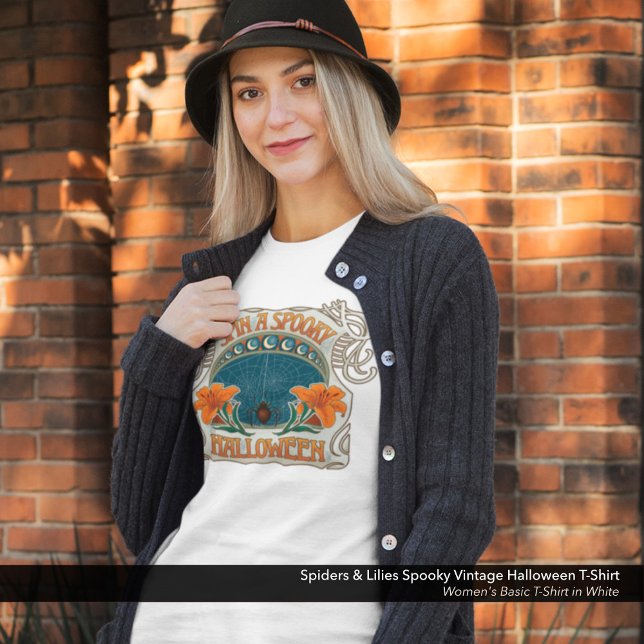 Spiders & Lilies Spooky Vintage Halloween T-Shirt (Spiders & Lilies Spooky Vintage Halloween Woman's T-Shirt - White)