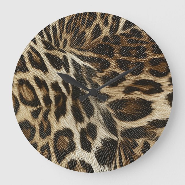 Spiffy Leopard Spots Leather Grain-utseende Stor Klocka (Framsida)