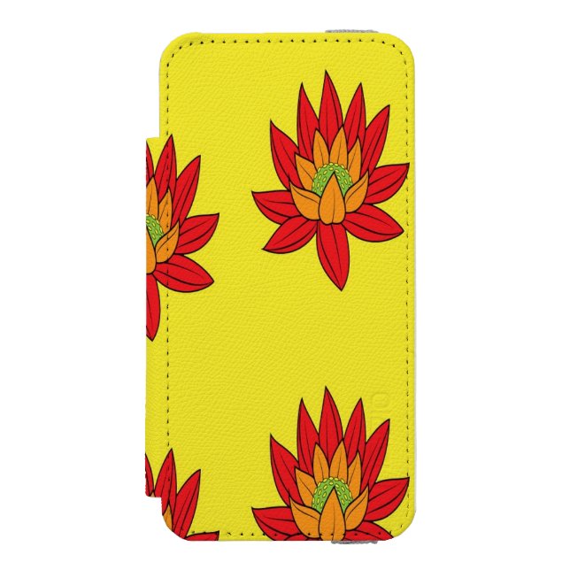 Spikaktig orange och röd blomma på gulten incipio iPhone wallet skal (Folio Framsidan)