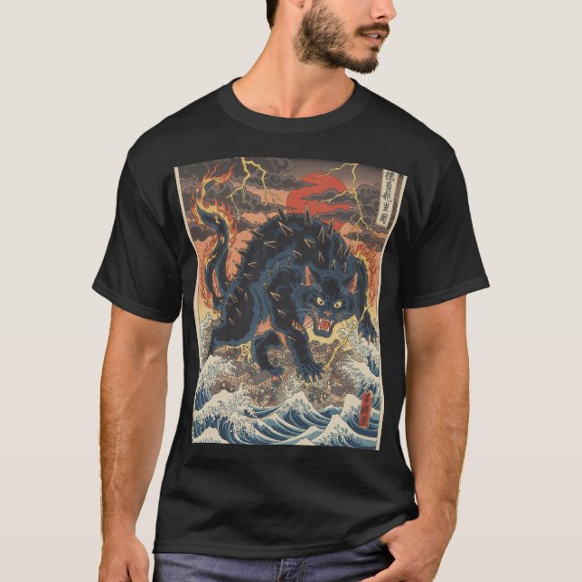Spiked Kaiju Over Tempest Ocean T Shirt (Framsida)