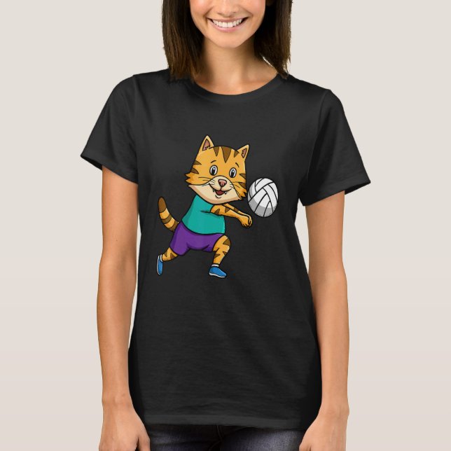 Spiket Volleyball Player Net Cat Whisperer T Shirt (Framsida)