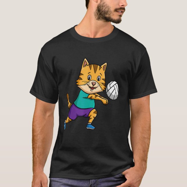Spiket Volleyball Player Net Cat Whisperer T Shirt (Framsida)
