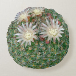 Spikey Blommar Natural Grönt Cactus Rund Kudde