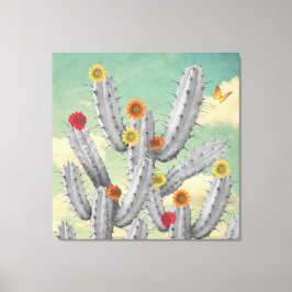 Spiky Cactus Flowers Collage Art Canvastryck