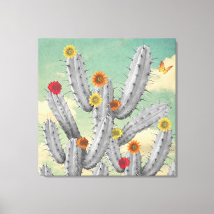 Spiky Cactus Flowers Collage Art Canvastryck