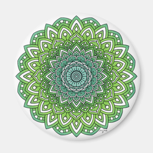 Spiky Grönt Flower Mandala Magnet (Framsidan)