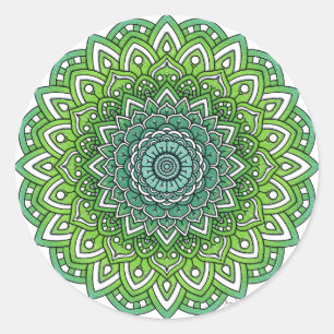 Spiky Grönt Flower Mandala Runt Klistermärke