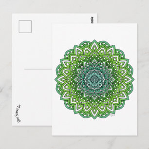 Spiky Grönt Flower Mandala Vykort