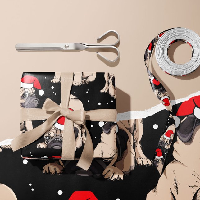 Spill av Cute Pug Hund | Papper julafton Presentpapper (Cute Pug Dog Gift Wrap | Christmas Wrapping Paper)