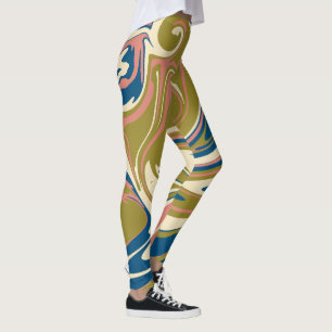 Spill - Blå, Oliv grönt, Rosa och grädde Leggings