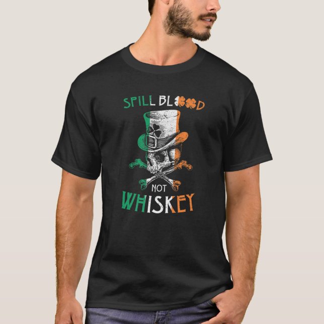 Spill Blod, inte Whiskey, T Irish Skeleton Biker V Shirt (Framsida)