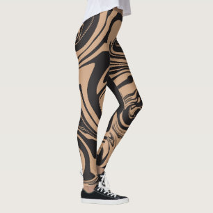 Spill in Tan and Black retro, marble swirrulle Leggings