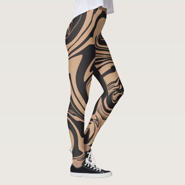 Spill in Tan and Black retro, marble swirrulle Leggings (Höger)