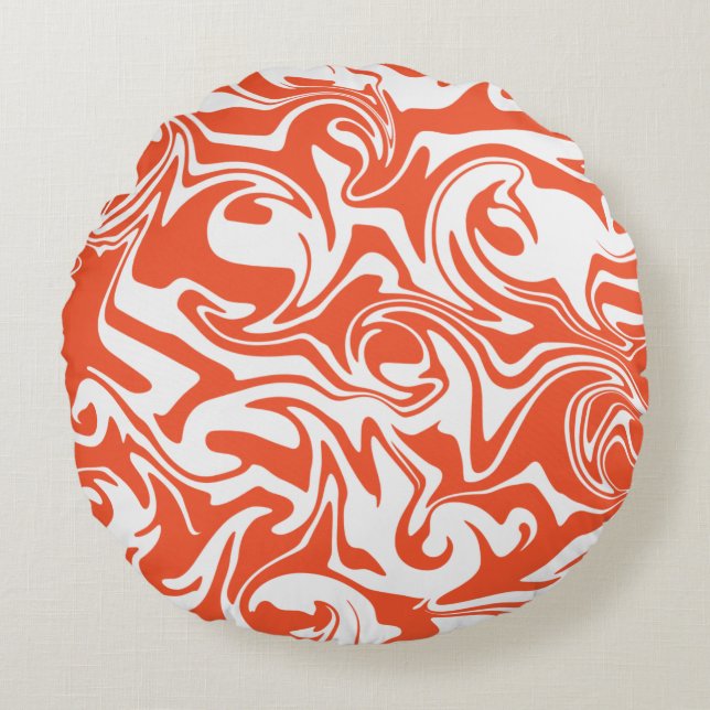 Spill - Orange och vitt Rund Kudde (Framsidan)