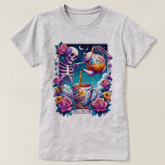 Spill Te Skeleton Tarot Card T-Shirt (Design framsida)