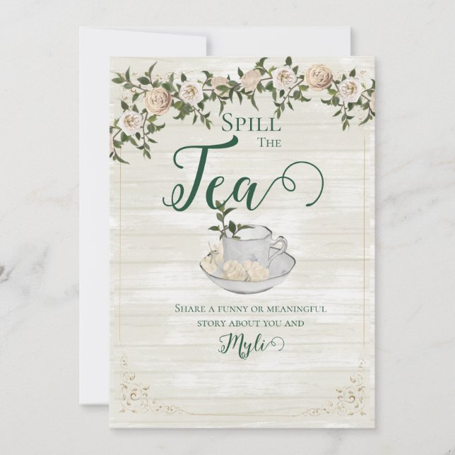 Spill the Tea Bröllopsdusch Platt rådgivningskort Inbjudningar (Framsida)