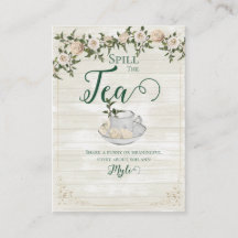 Spill the Tea Bröllopsdusch Platt rådgivningskort