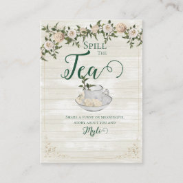 Spill the Tea Bröllopsdusch Platt rådgivningskort Rådkort