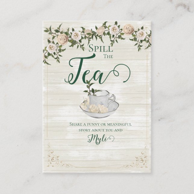 Spill the Tea Bröllopsdusch Platt rådgivningskort Rådkort (Framsida)