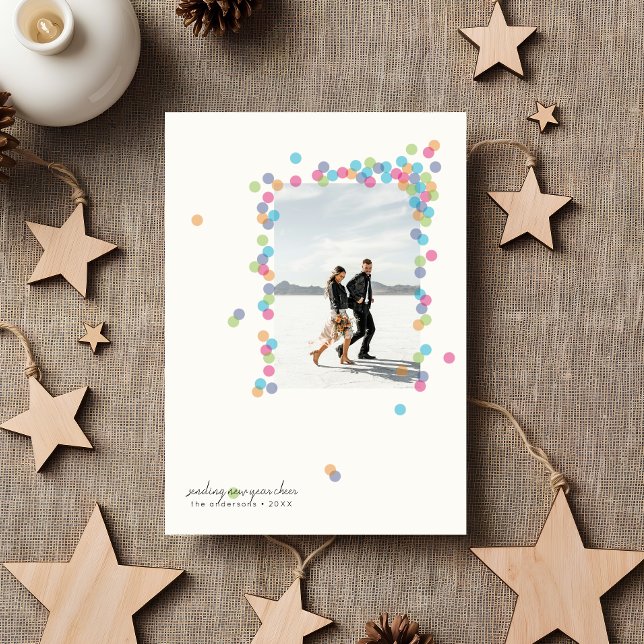 Spilled Confetti- New Year's Flat Photo Card Julkort (modern new year's photo card designed by clearlytangled studio.)
