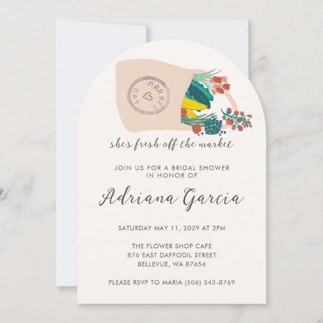 Spilled Tote FRESH OFF MARKET Arch Bridal Shower Inbjudningar (Framsida)