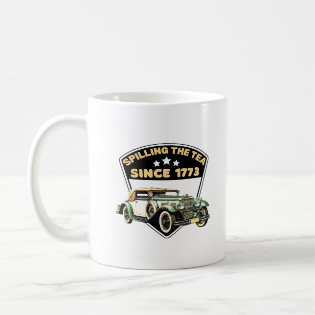 Spilling av tea sedan 1773 års premie kaffemugg (Vänster)