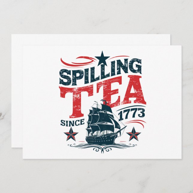 Spilling av tea sedan 1773 Funy 4 juli Inbjudningar (Fram/baksida)