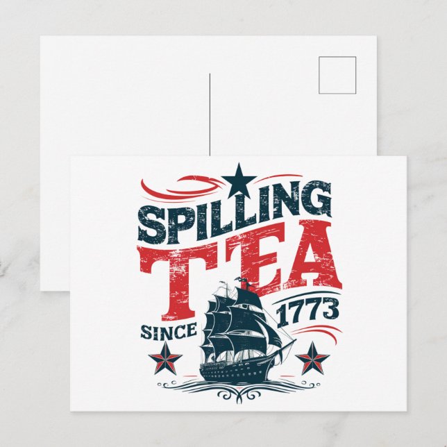 Spilling av tea sedan 1773 Funy 4 juli Vykort (Fram/baksida)