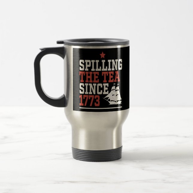 Spilling av tea sedan 1773 Lustigt PM Resemugg (Vänster)